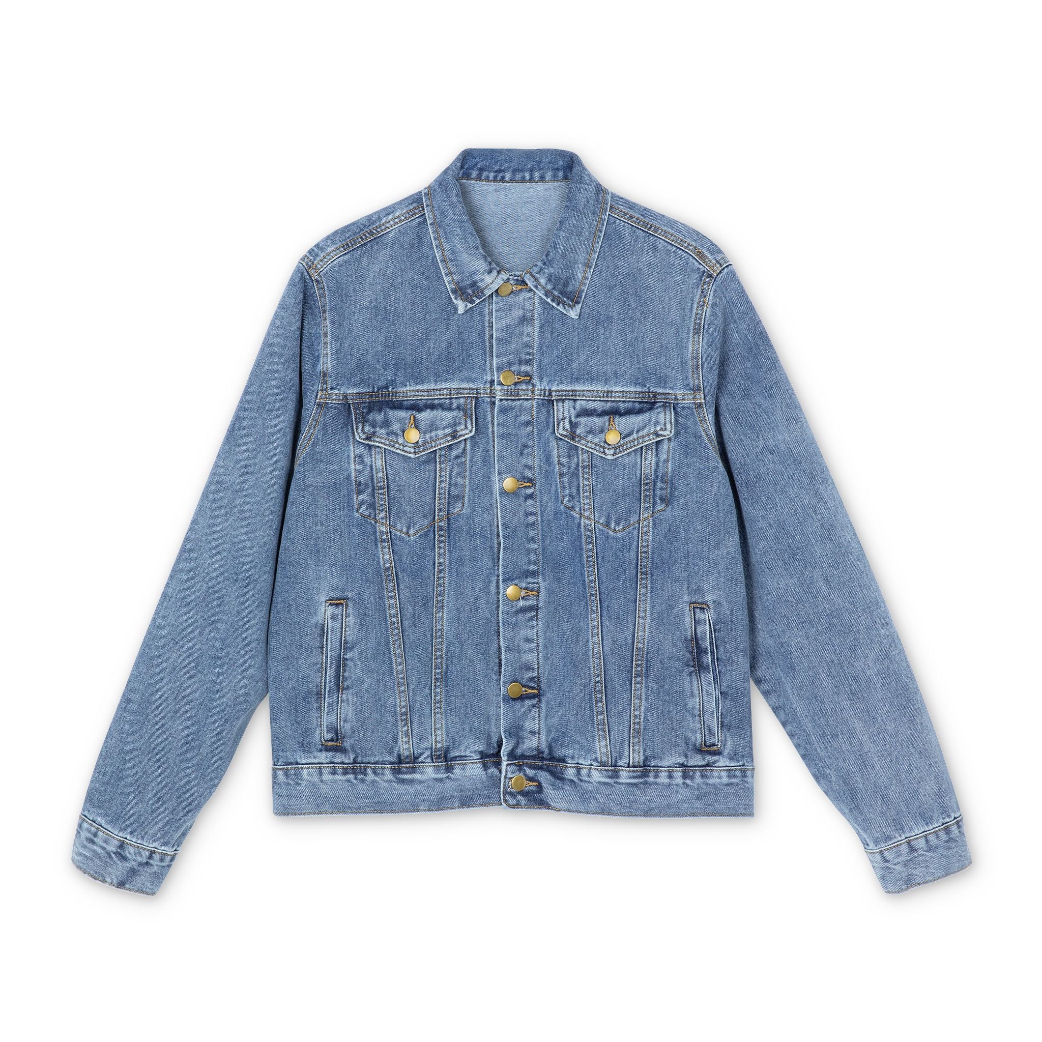 Embroidered Denim Jacket — Classic Light Wash Jean Jacket with Subtle Back Logo
