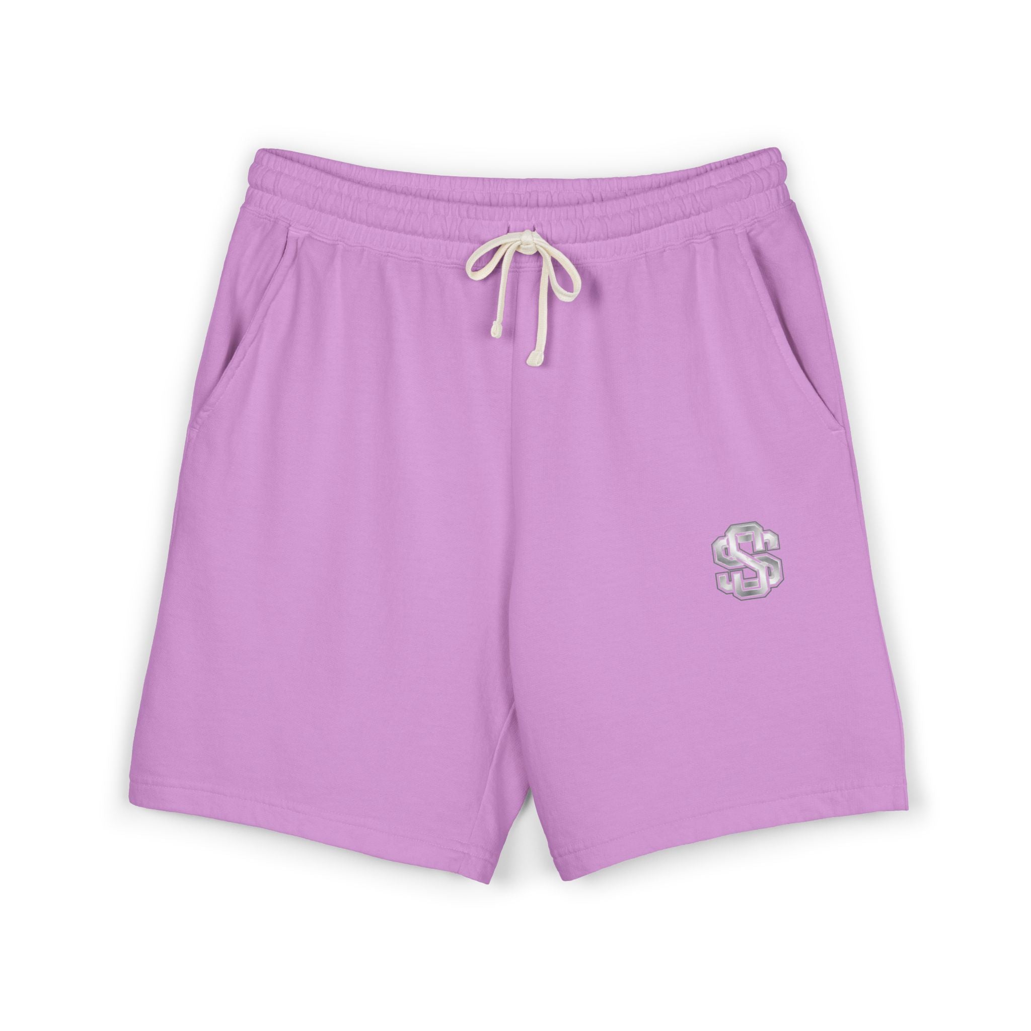 Lightweight Garment-Dyed Fleece Sweat Shorts — Neutral Cream with Subtle Chest 'S' Logo