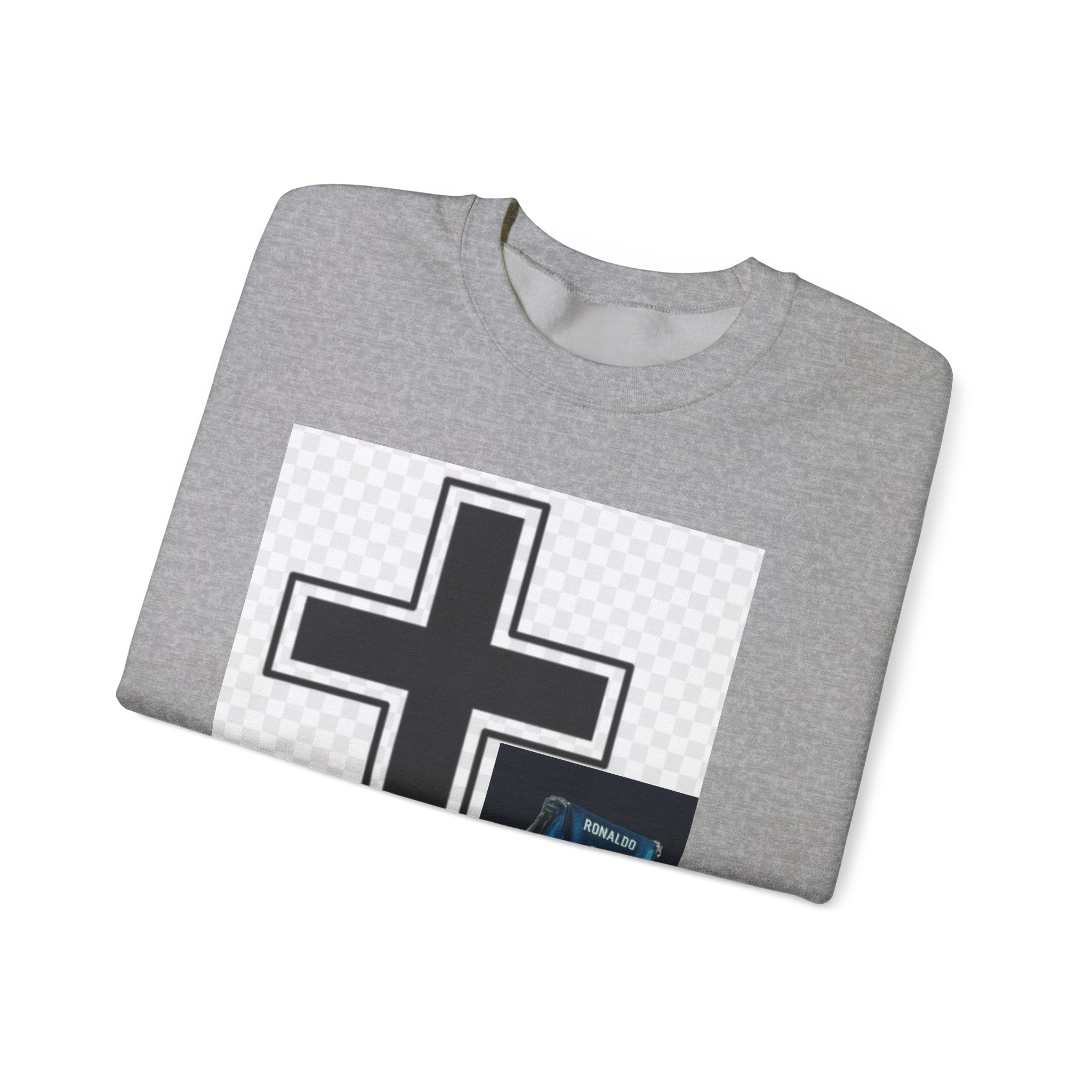 Christian Cross Graphic Sweatshirt — Inspirational Faith Crewneck with Prayer Card Design