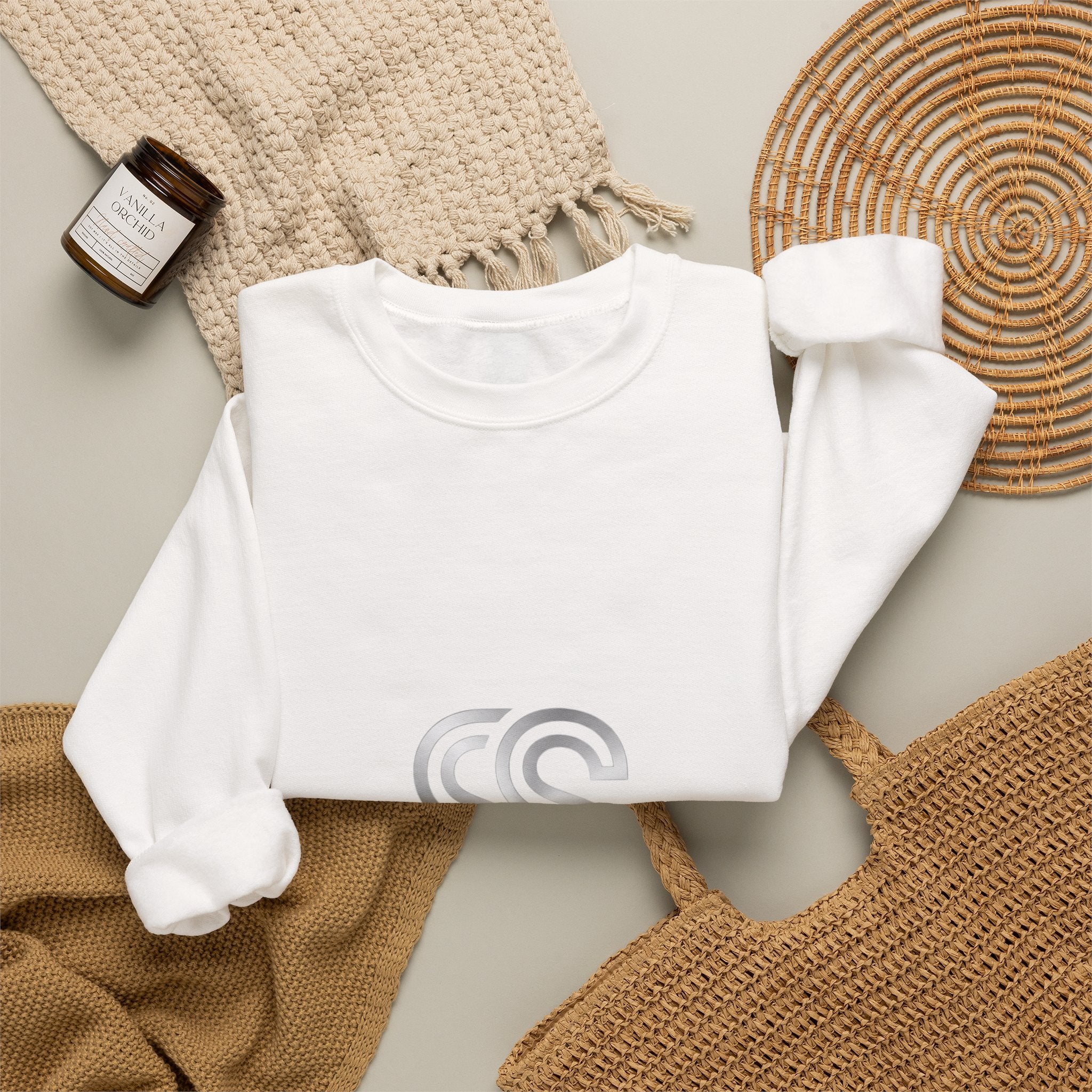 Crewneck Sweatshirt with Subtle 'SS' Monogram – Minimalist Neutral Pullover