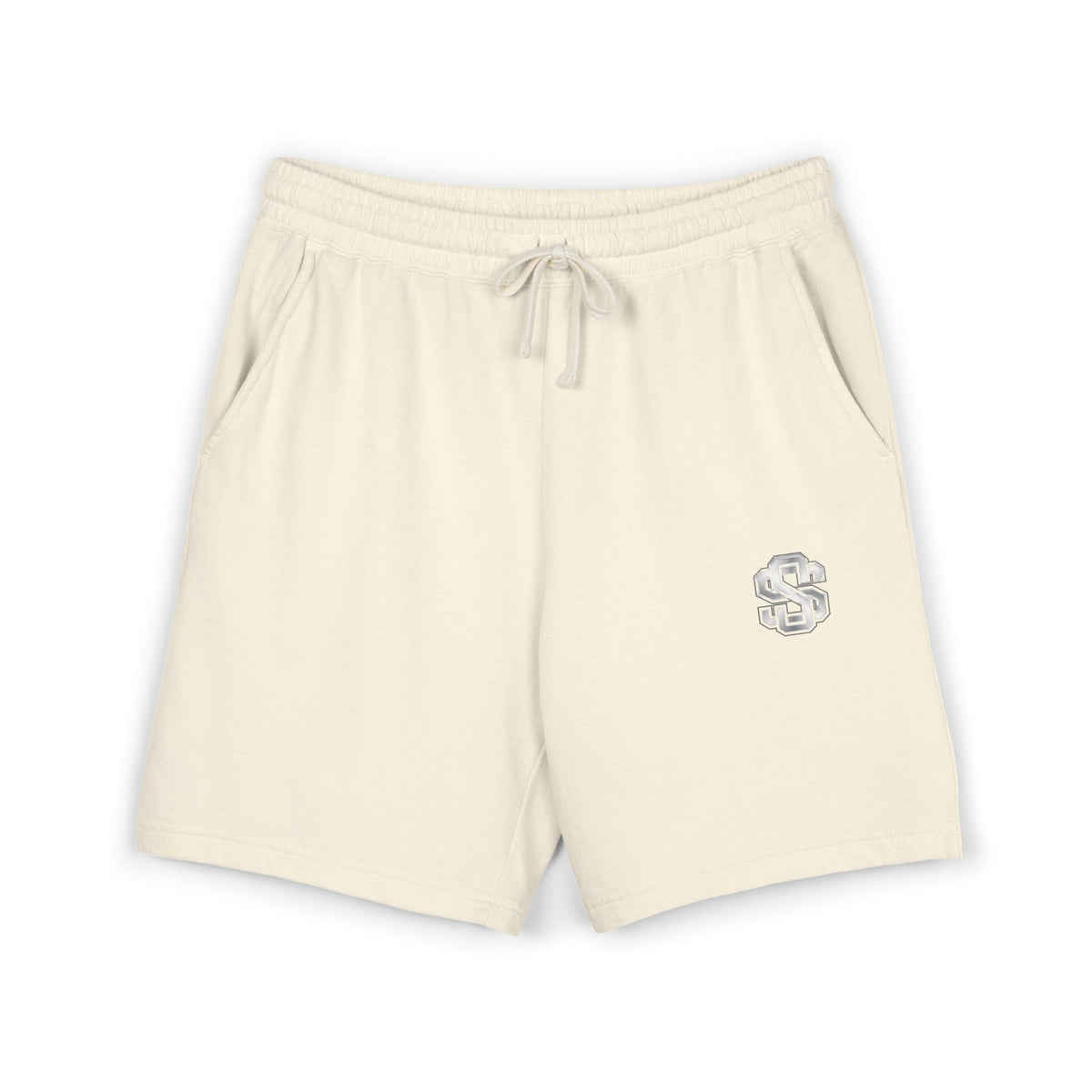 Lightweight Garment-Dyed Fleece Sweat Shorts — Neutral Cream with Subtle Chest 'S' Logo