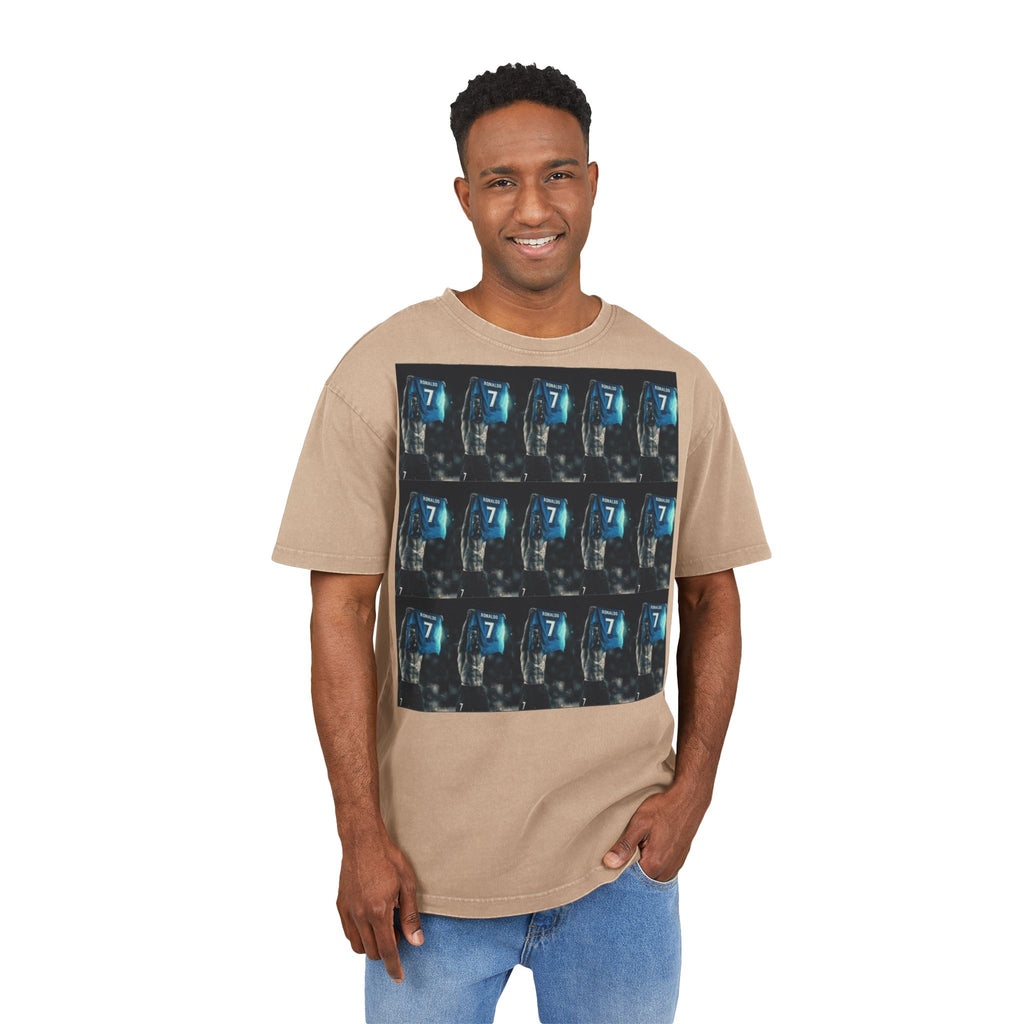 Vintage Arcade '7' Pattern Tee — Acid Wash Oversized Graphic T-Shirt