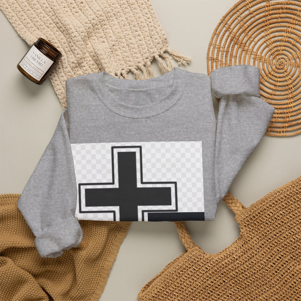 Christian Cross Graphic Sweatshirt — Inspirational Faith Crewneck with Prayer Card Design