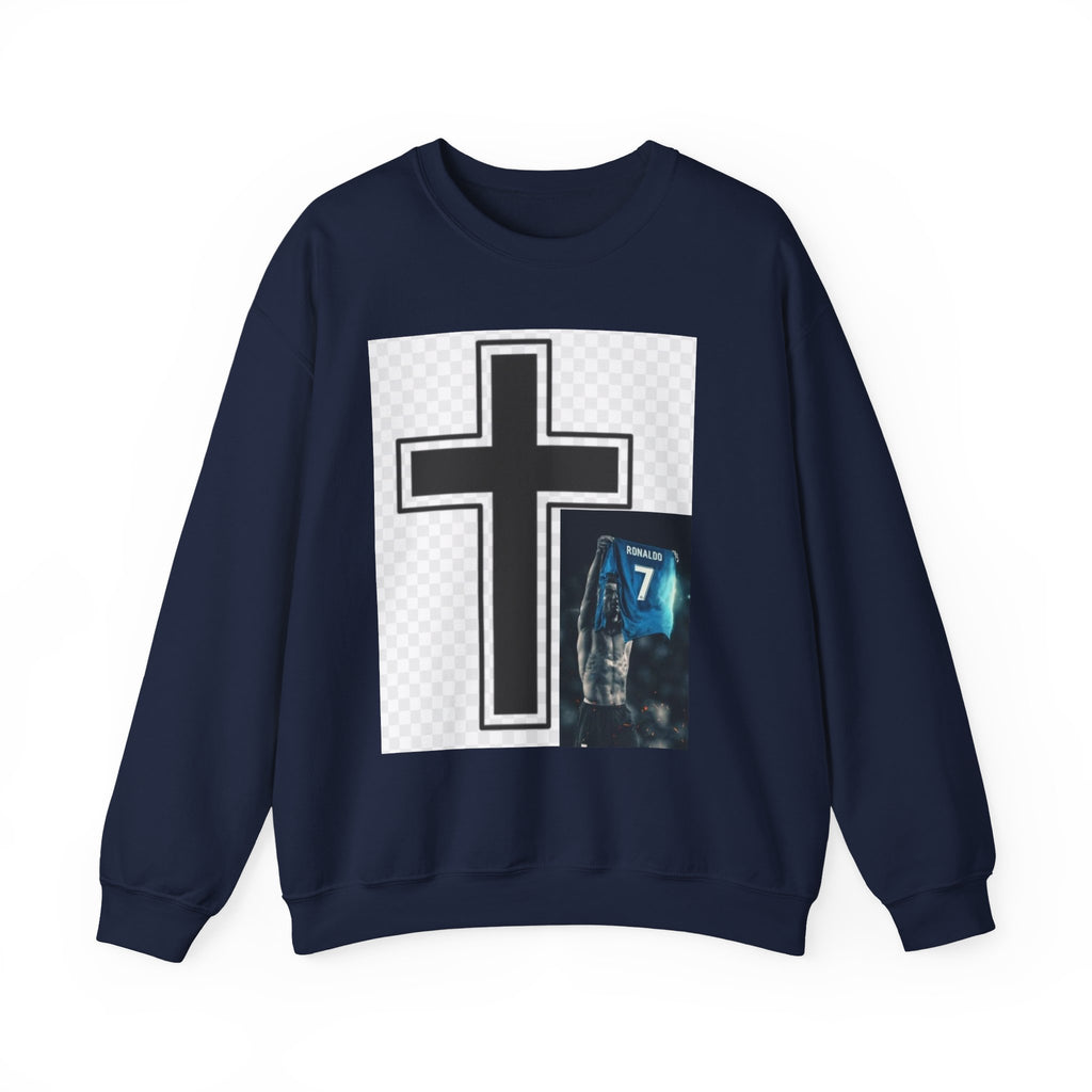 Christian Cross Graphic Sweatshirt — Inspirational Faith Crewneck with Prayer Card Design