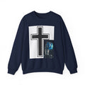 Christian Cross Graphic Sweatshirt — Inspirational Faith Crewneck with Prayer Card Design