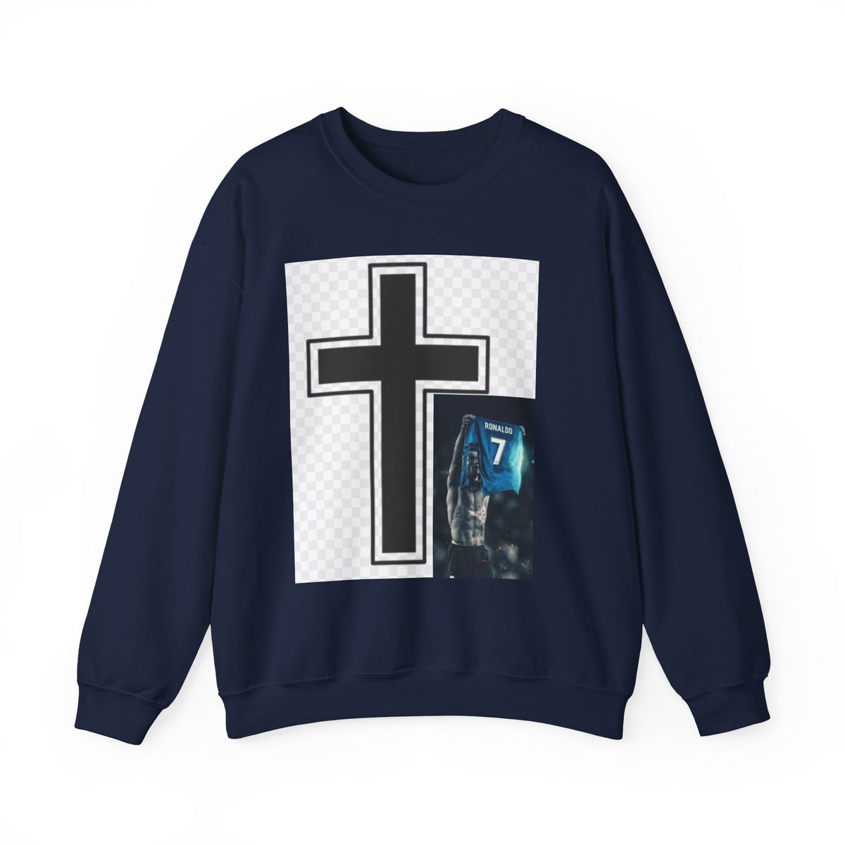 Christian Cross Graphic Sweatshirt — Inspirational Faith Crewneck with Prayer Card Design