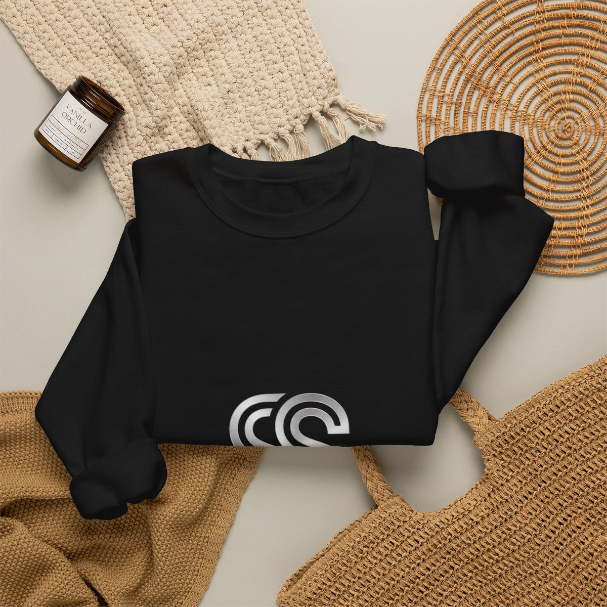 Crewneck Sweatshirt with Subtle 'SS' Monogram – Minimalist Neutral Pullover