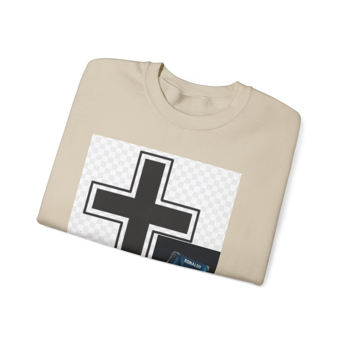 Christian Cross Graphic Sweatshirt — Inspirational Faith Crewneck with Prayer Card Design