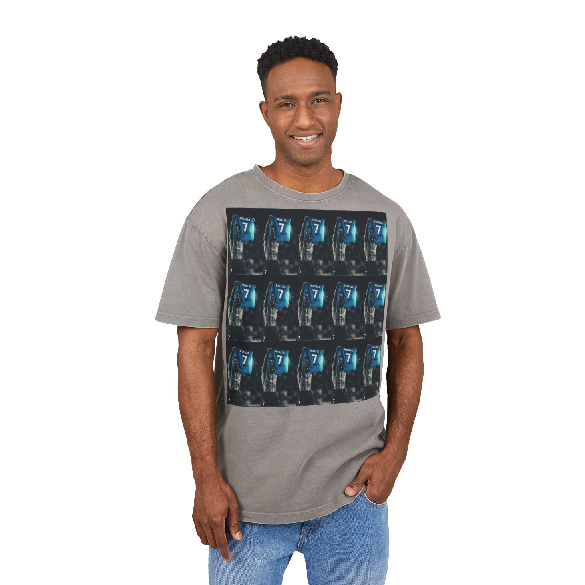 Vintage Arcade '7' Pattern Tee — Acid Wash Oversized Graphic T-Shirt