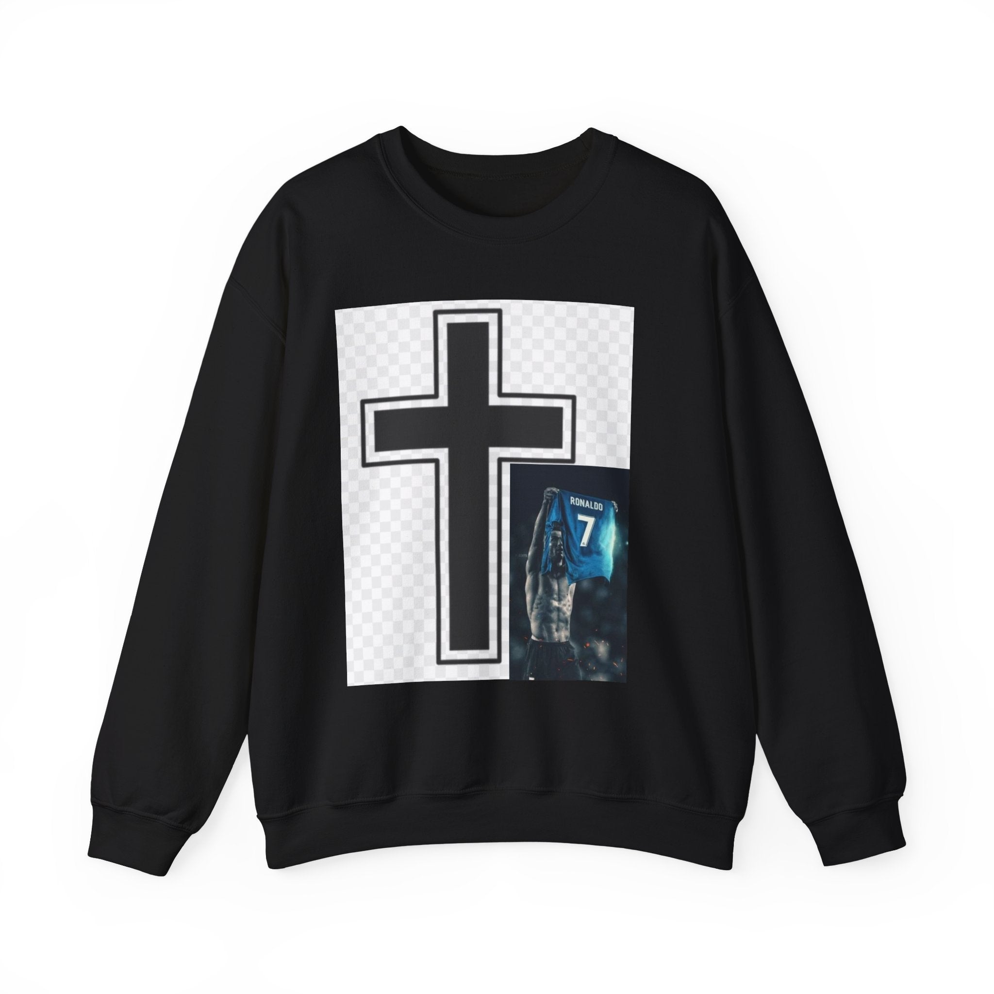 Christian Cross Graphic Sweatshirt — Inspirational Faith Crewneck with Prayer Card Design