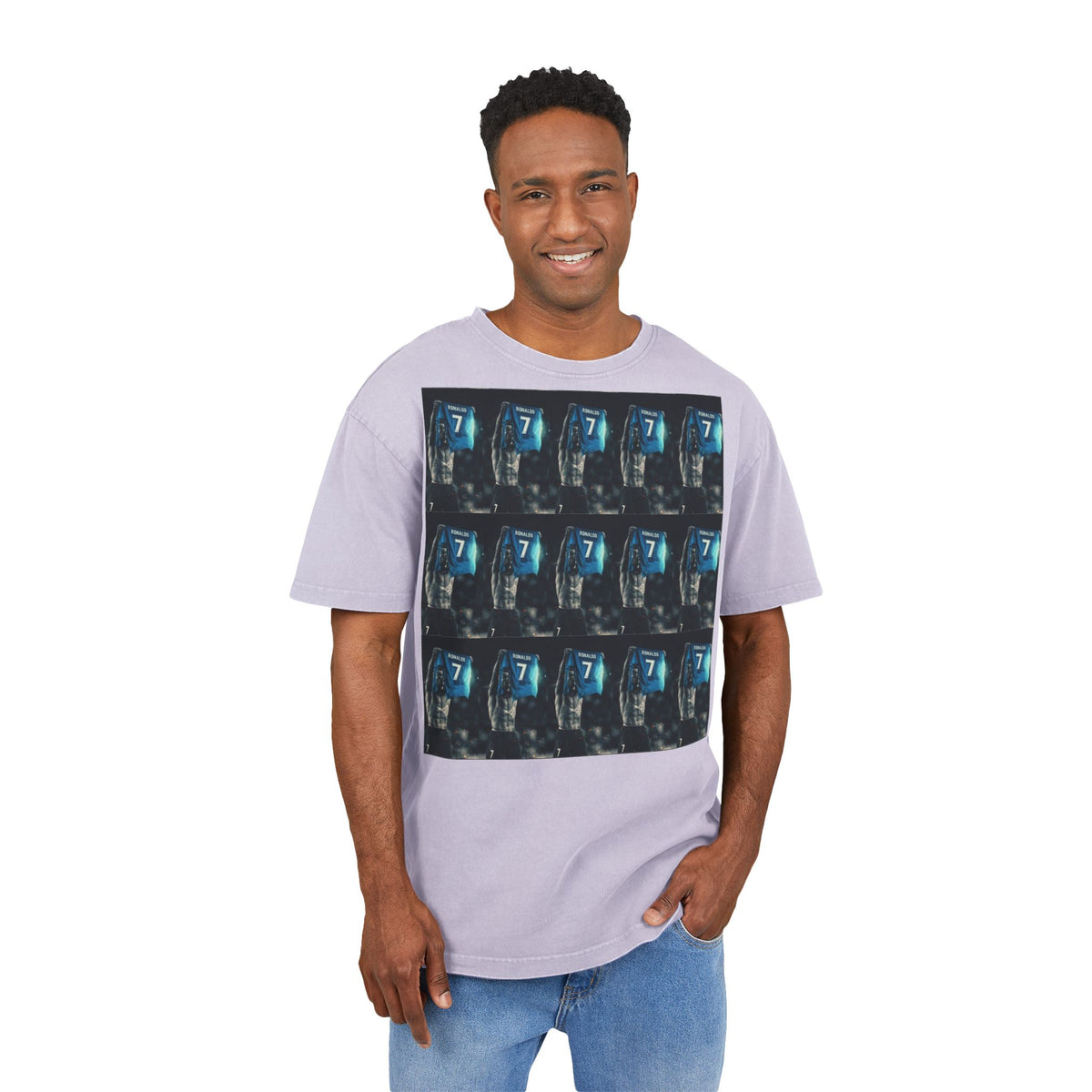 Vintage Arcade '7' Pattern Tee — Acid Wash Oversized Graphic T-Shirt