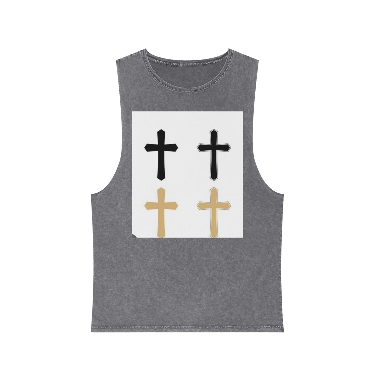 Cross Quartet Stonewash Tank Top — Minimal Christian Cross Graphic