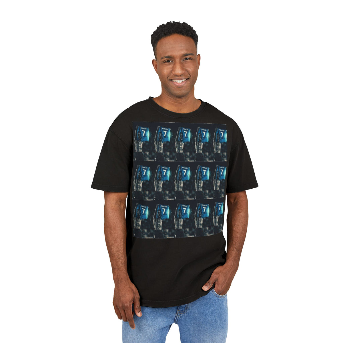 Vintage Arcade '7' Pattern Tee — Acid Wash Oversized Graphic T-Shirt