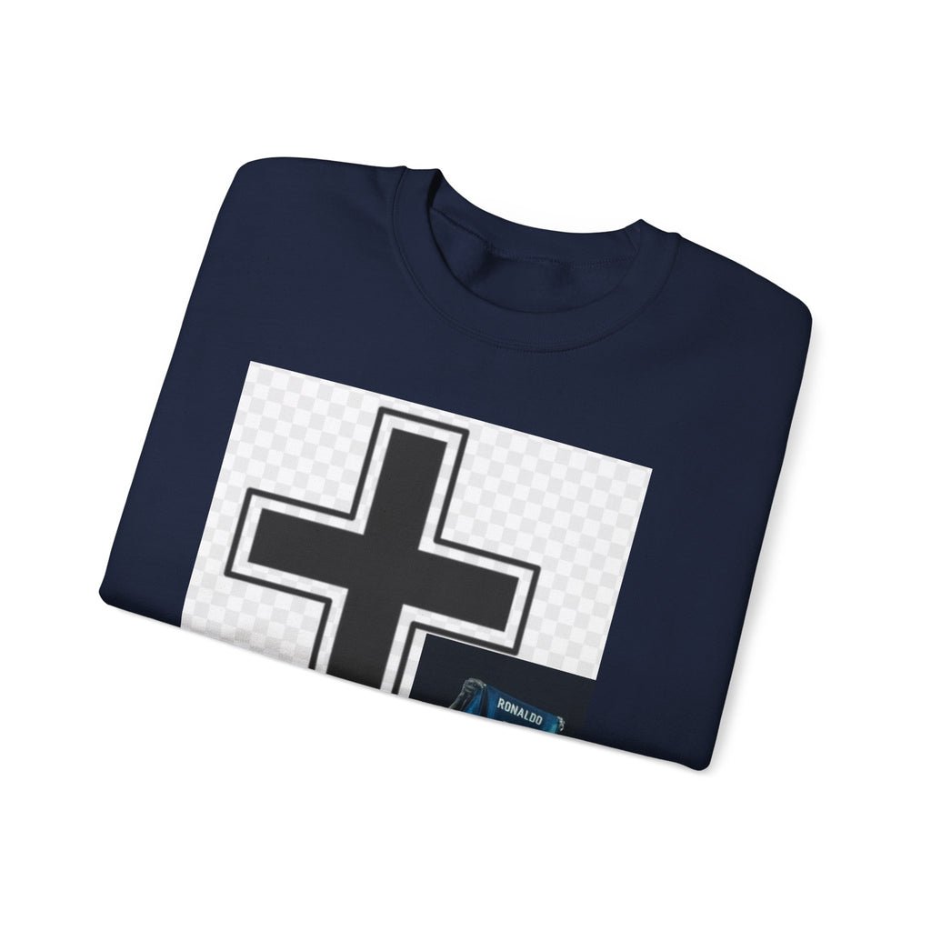 Christian Cross Graphic Sweatshirt — Inspirational Faith Crewneck with Prayer Card Design