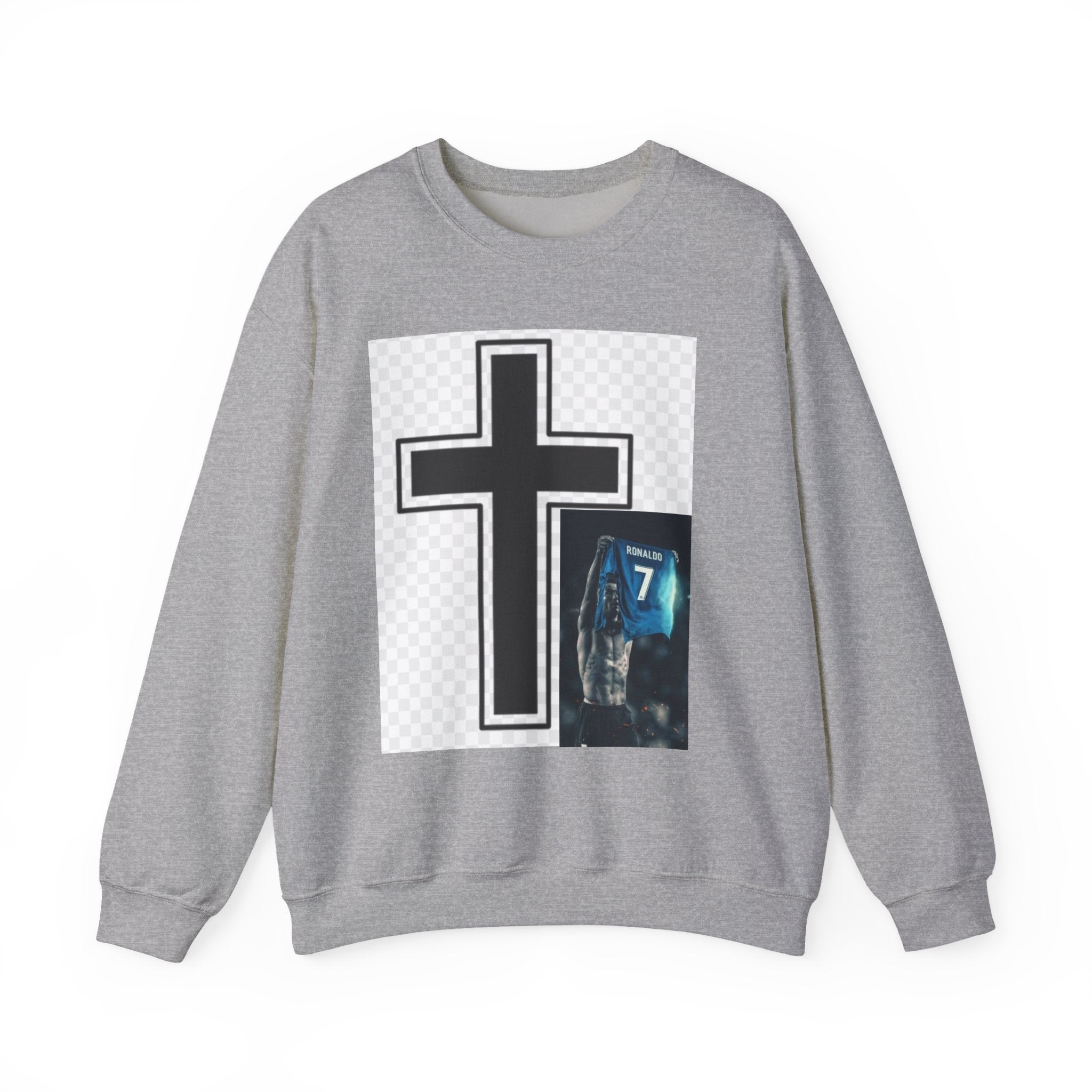 Christian Cross Graphic Sweatshirt — Inspirational Faith Crewneck with Prayer Card Design