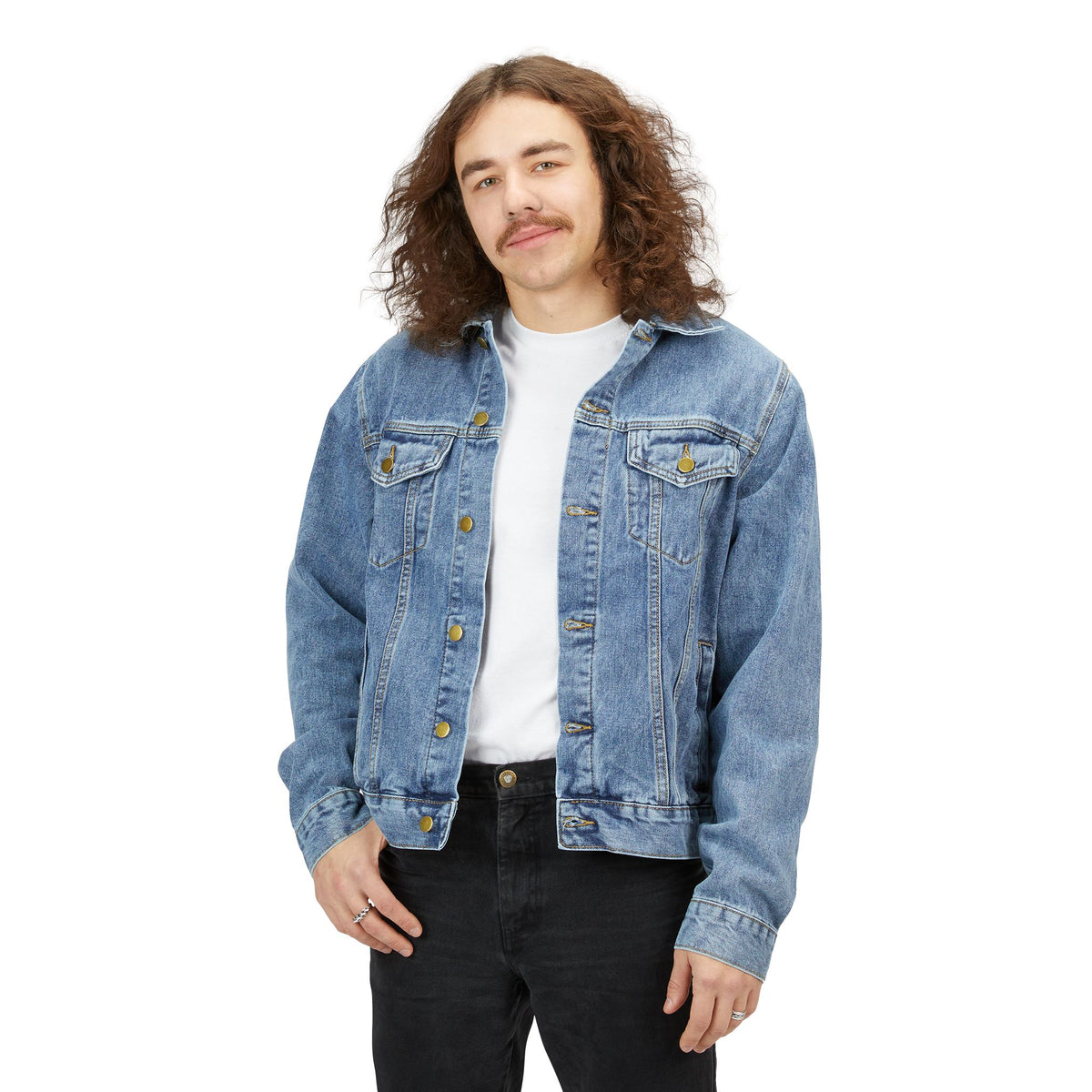 Embroidered Denim Jacket — Classic Light Wash Jean Jacket with Subtle Back Logo