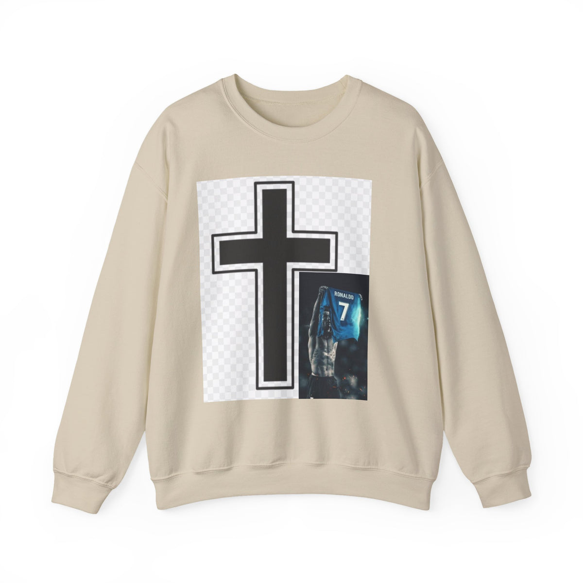 Christian Cross Graphic Sweatshirt — Inspirational Faith Crewneck with Prayer Card Design