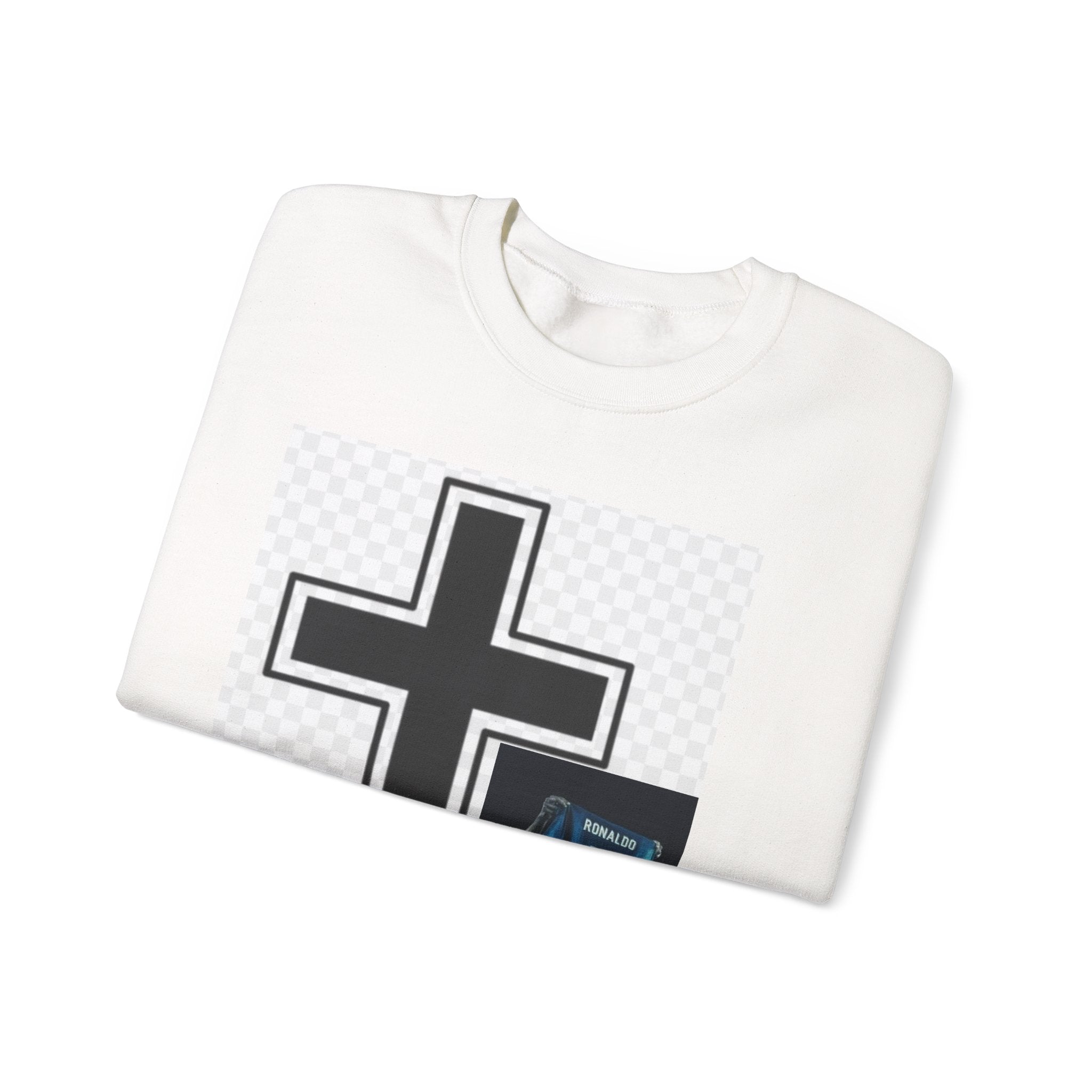 Christian Cross Graphic Sweatshirt — Inspirational Faith Crewneck with Prayer Card Design