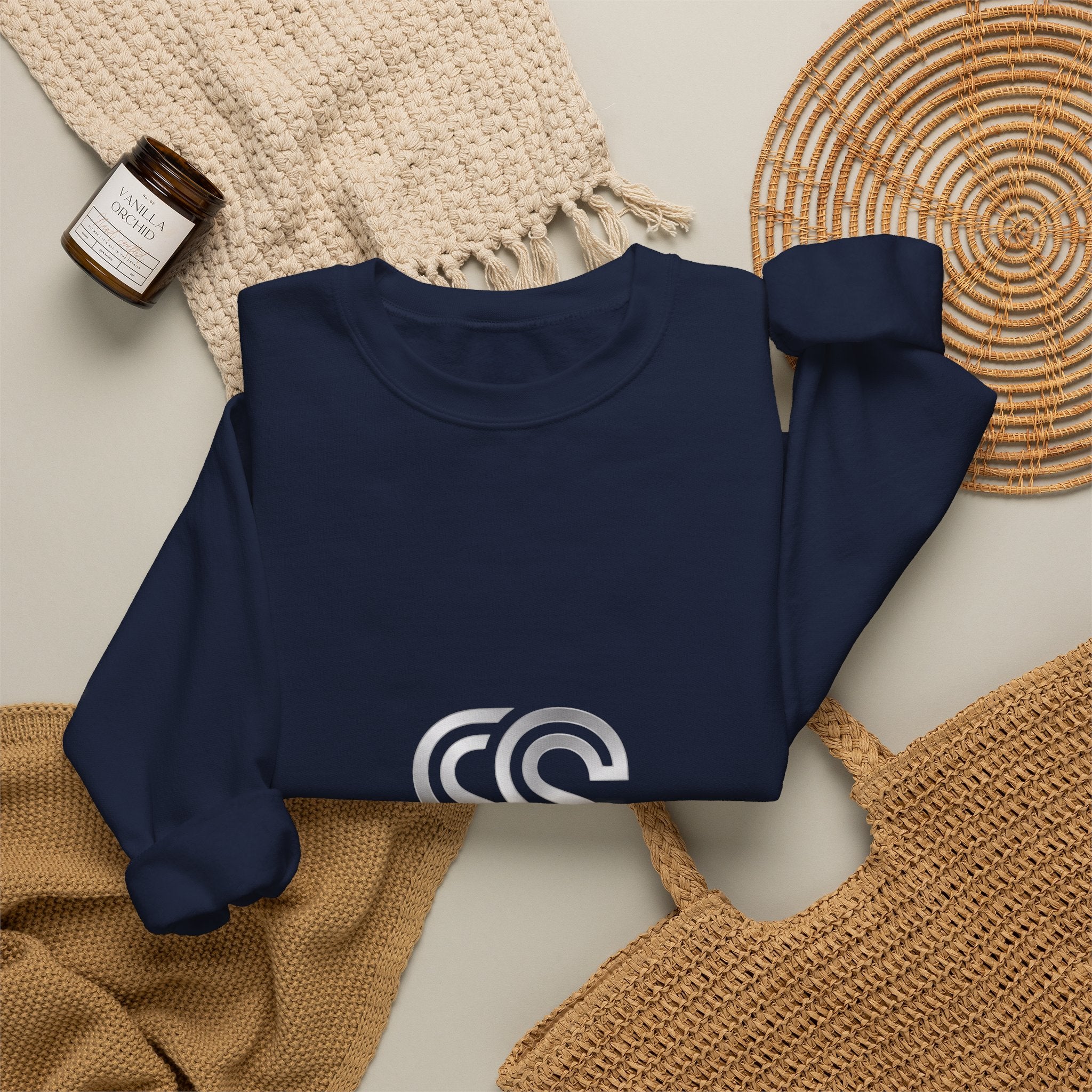 Crewneck Sweatshirt with Subtle 'SS' Monogram – Minimalist Neutral Pullover