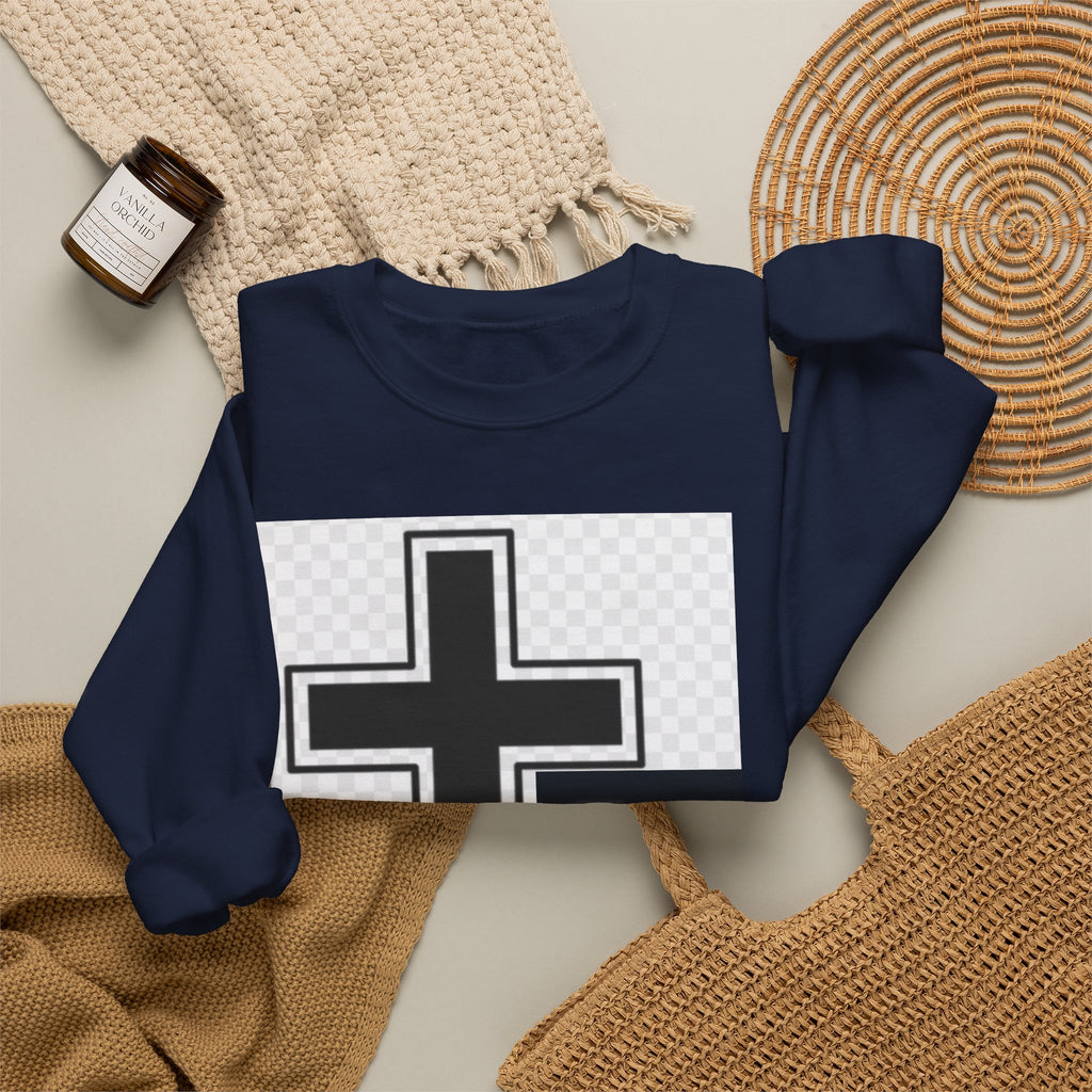 Christian Cross Graphic Sweatshirt — Inspirational Faith Crewneck with Prayer Card Design