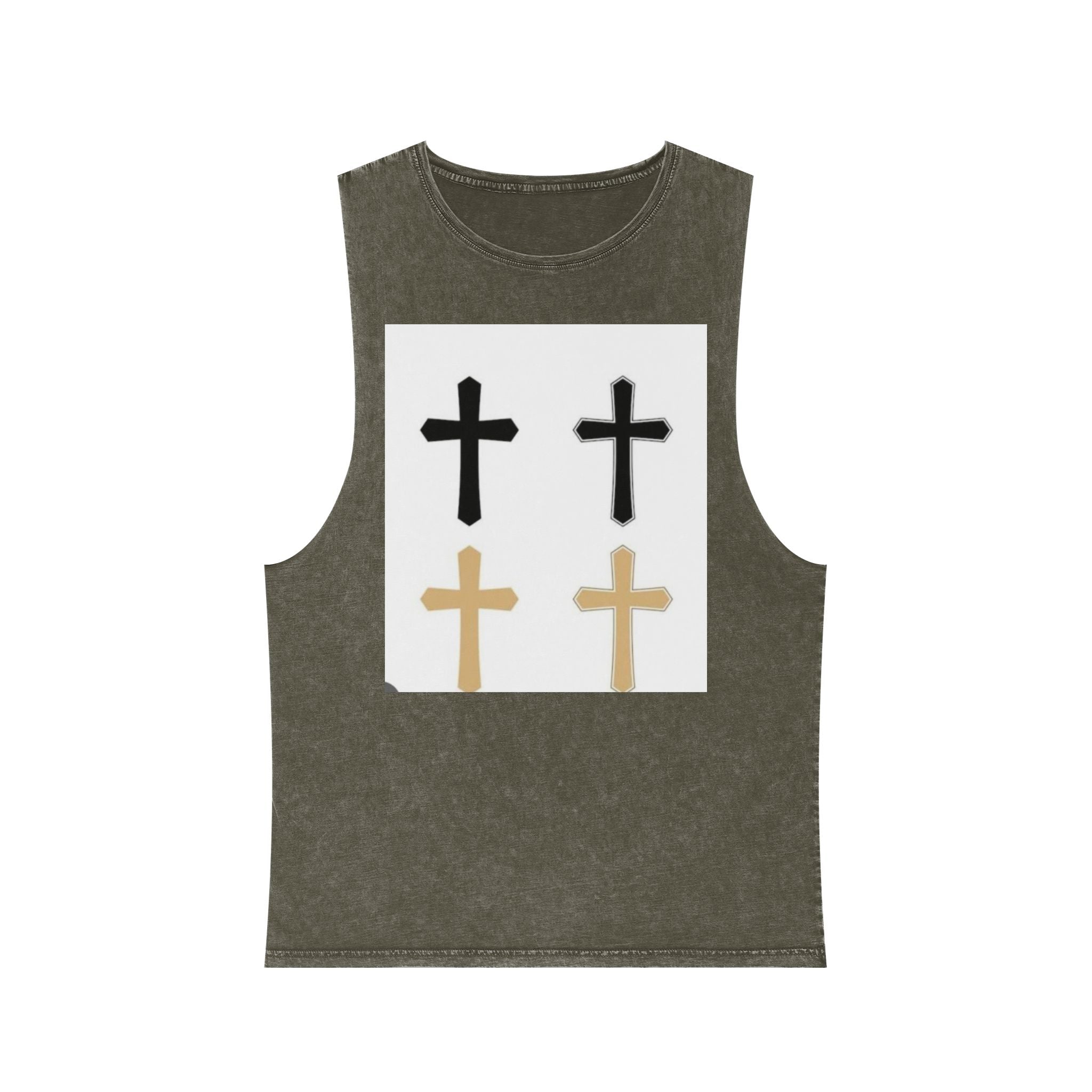 Cross Quartet Stonewash Tank Top — Minimal Christian Cross Graphic