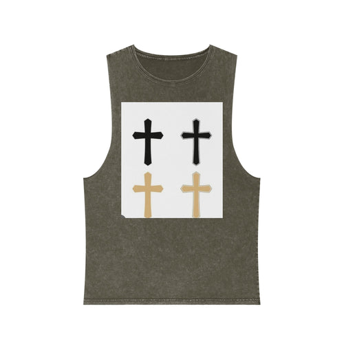 Cross Quartet Stonewash Tank Top — Minimal Christian Cross Graphic