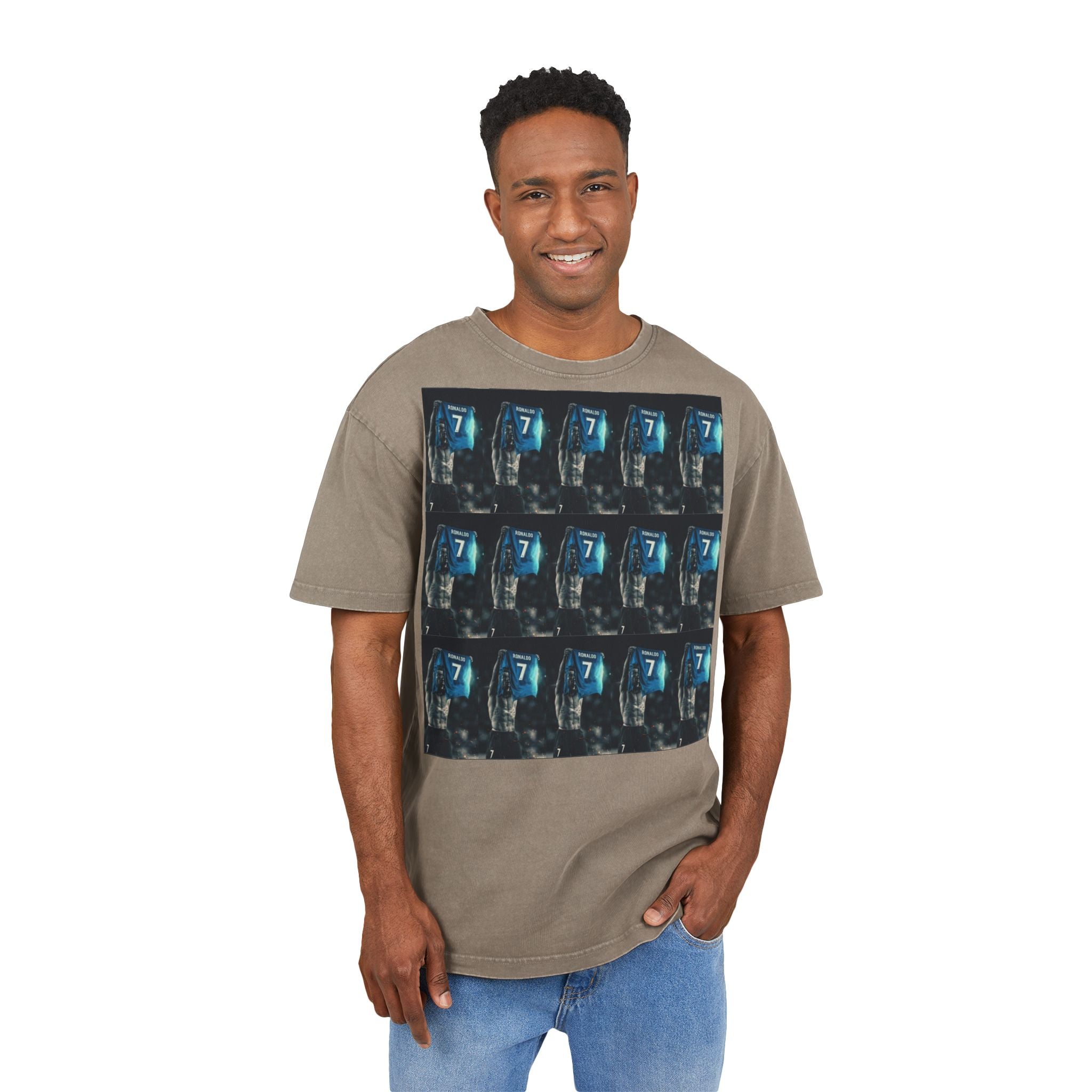 Vintage Arcade '7' Pattern Tee — Acid Wash Oversized Graphic T-Shirt